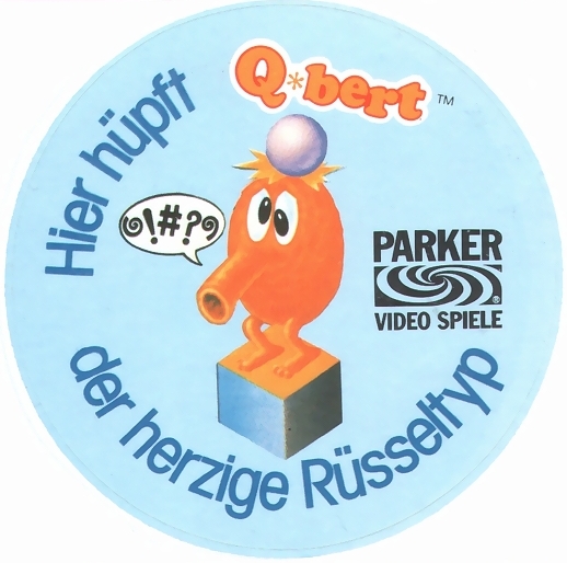 Parker Video Spiele Q*bert "Hier huepft der herzige Rsseltyp" Sticker (Q-bert Qbert)[RN:5-3] [YR:83] [SC:DE]