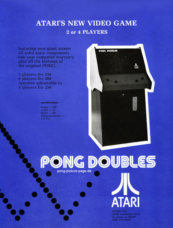 Atari Pong Doubles Automat Werbeblatt Flyer