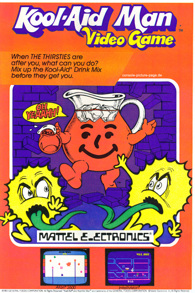 Mattel Electronics Intellivision & Atari VCS-2600 "Kool-Aid Man Video Game" Ad