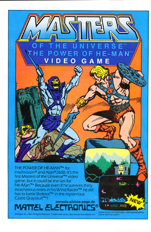 Mattel Electronics Intellivision & Atari VCS-2600 "Masters Of The Universe - The Power Of He-Man Video Game" Ad