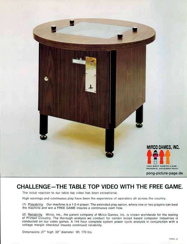 Mirco Games Inc. Challenge Pong Cocktail Table Ad [RN:7-5] [YR:xx] [MC:US]