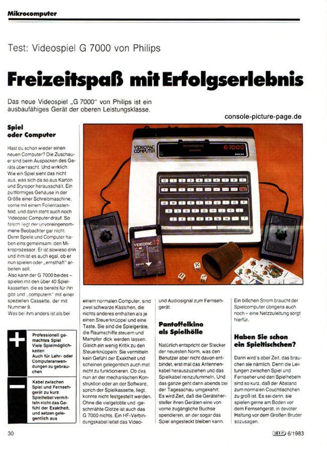 Philips Videopac G-7000 Short Test Report June 1983 (in german)