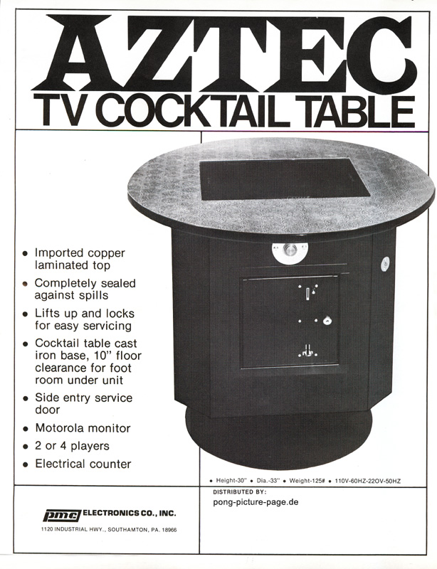 PMC Electronics Co. Inc. Aztec Pong TV Cocktail Table Werbeblatt