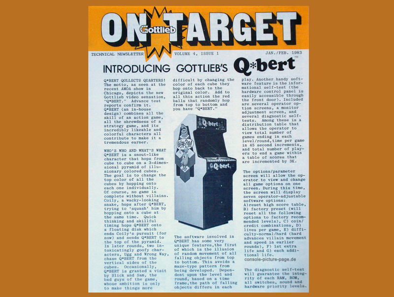 Gottlieb Q*bert "On Target" Arcade Coin Operated Introducing "Technical Newsletter" (Q-bert, Qbert) [RN:5-3] [YR:83][MC:US]