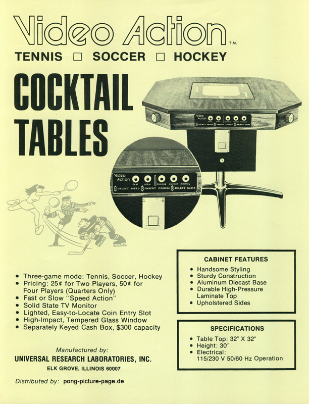 URL Universal Research Laboratories Video Action Pong TV Cocktail Tables Ad