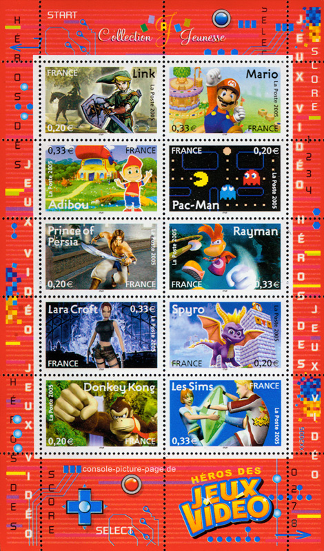 Video Game Briefmarken "Héros des Jeux Video" Mario, Pac-Man, Donkey-Kong